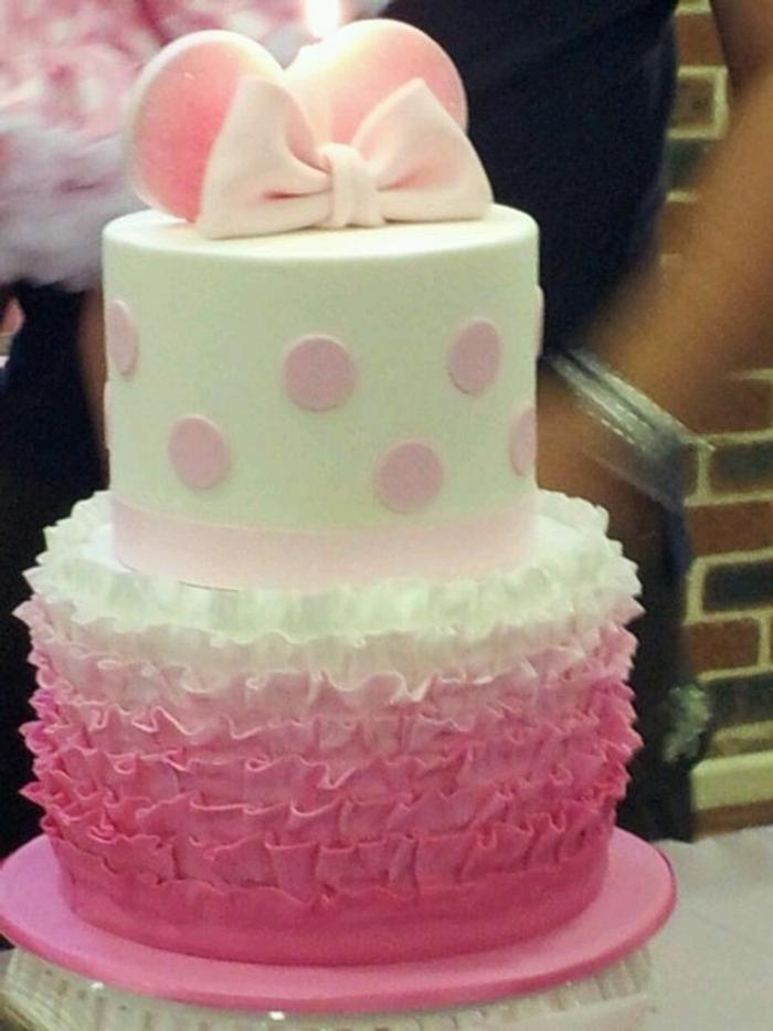 Minnie Mouse Ombré Ruffle two tiered cake