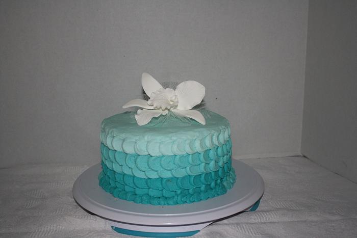Blue Ombre Cake with White Orchid