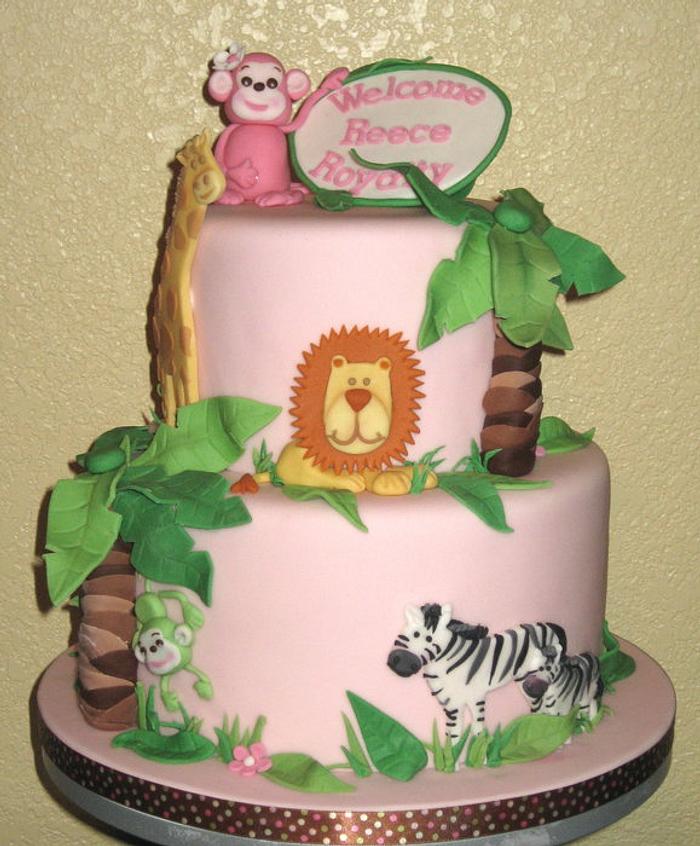 Jungle animal baby shower cake