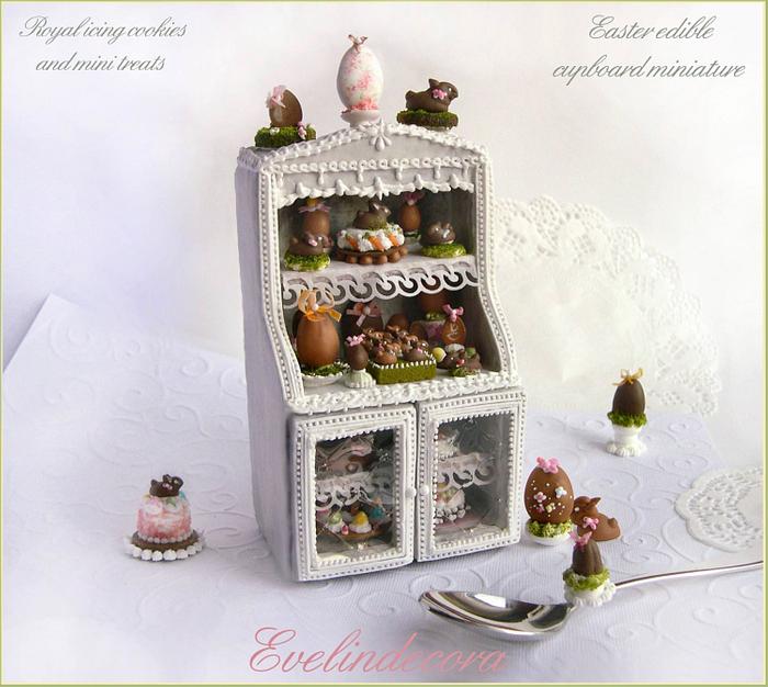 Edible miniature food on cookie cupboard