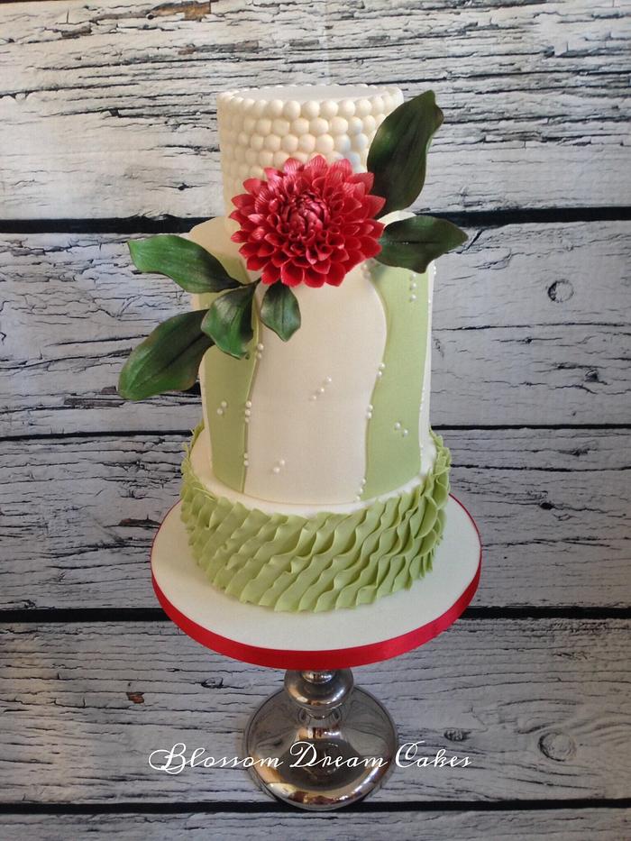 Red Dahlia wedding cake