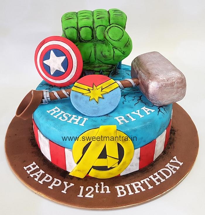 Superhero theme cake for twins