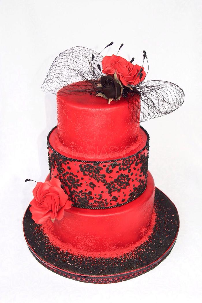 Red and black wedding cake