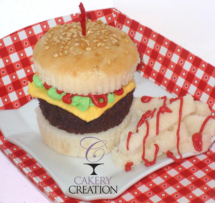 Burger Cupcakes with cake fries for BBQ Party