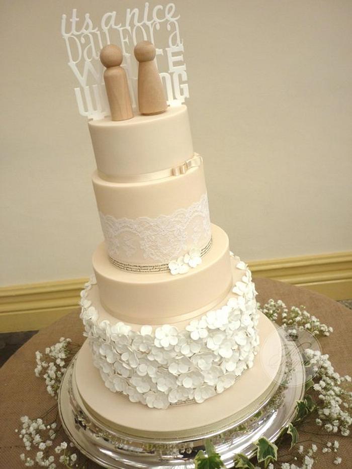 Peach ruffle flower wedding cake