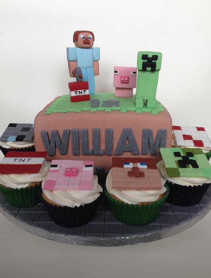 Minecraft cake & matching cupcakes
