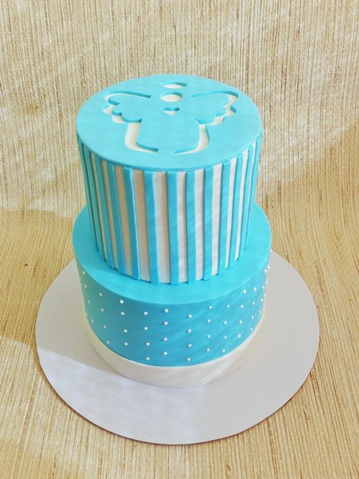 Blue baptism cake