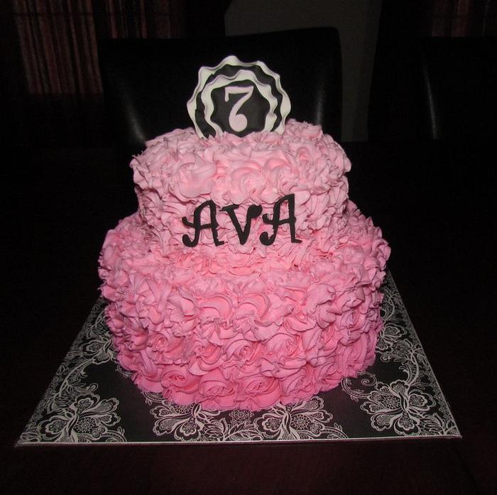 Pink Ombre Rosette Cake with Black and White Accents