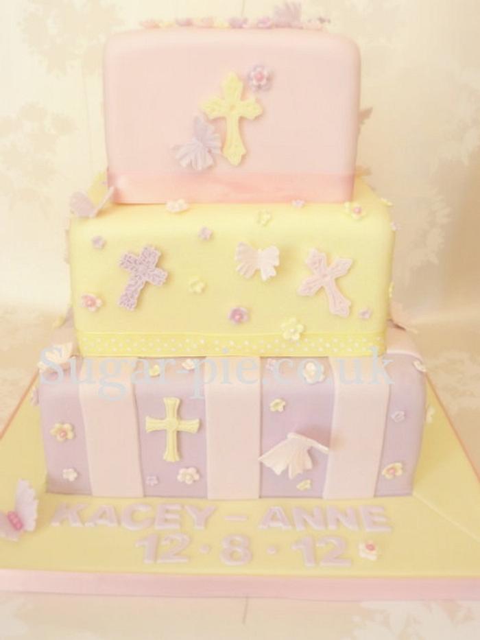Pastel 3 tiered christening cake