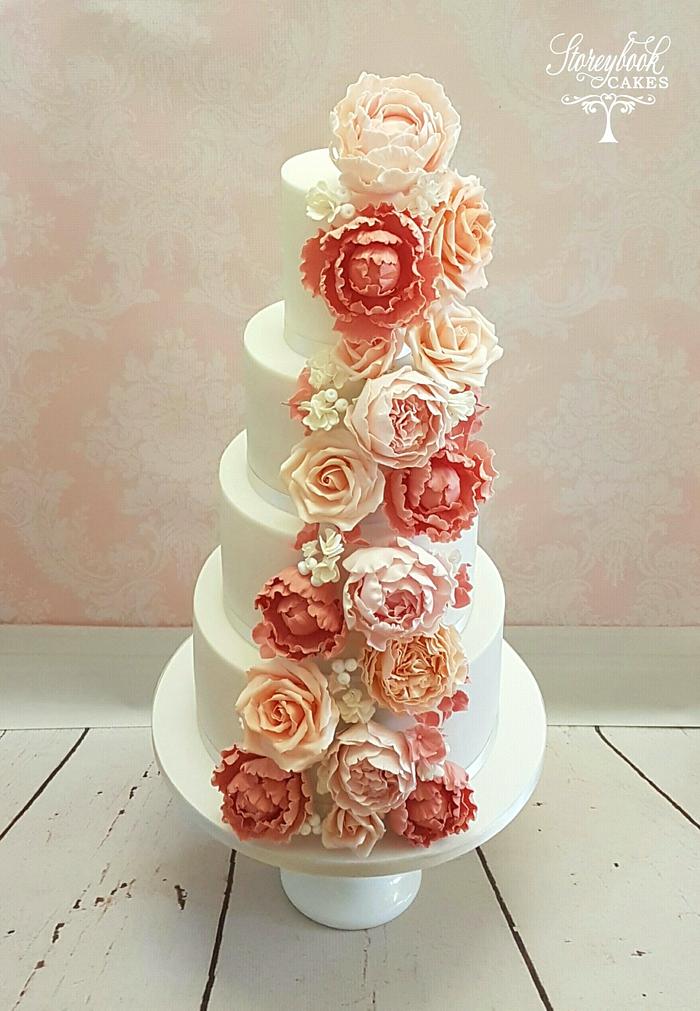 Coral and pink floral cake