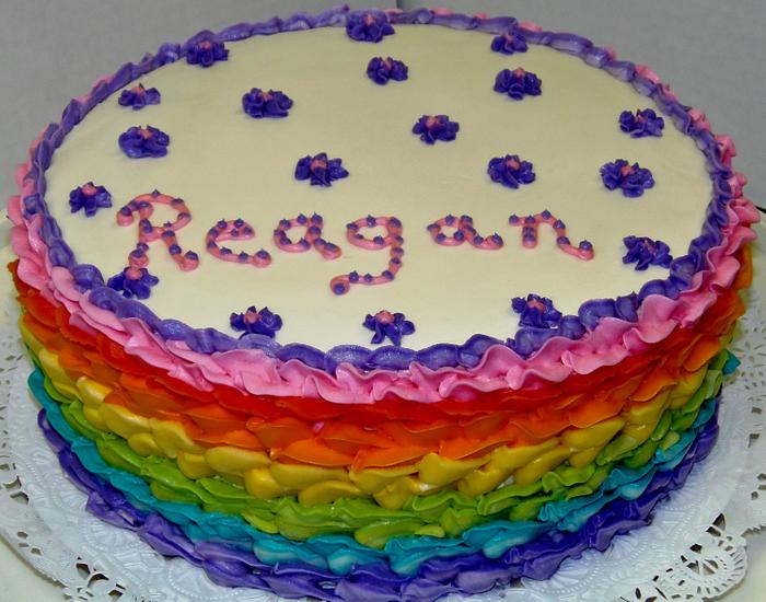 Rainbow buttercream reverse ruffle cake