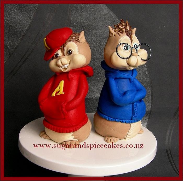 The Chipmunks - Alvin and Simon fondant Cake toppers ~