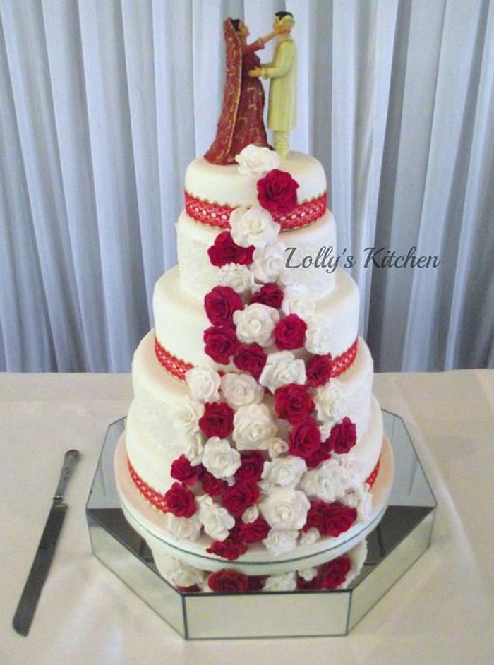 Red and White Sikh Wedding Cake