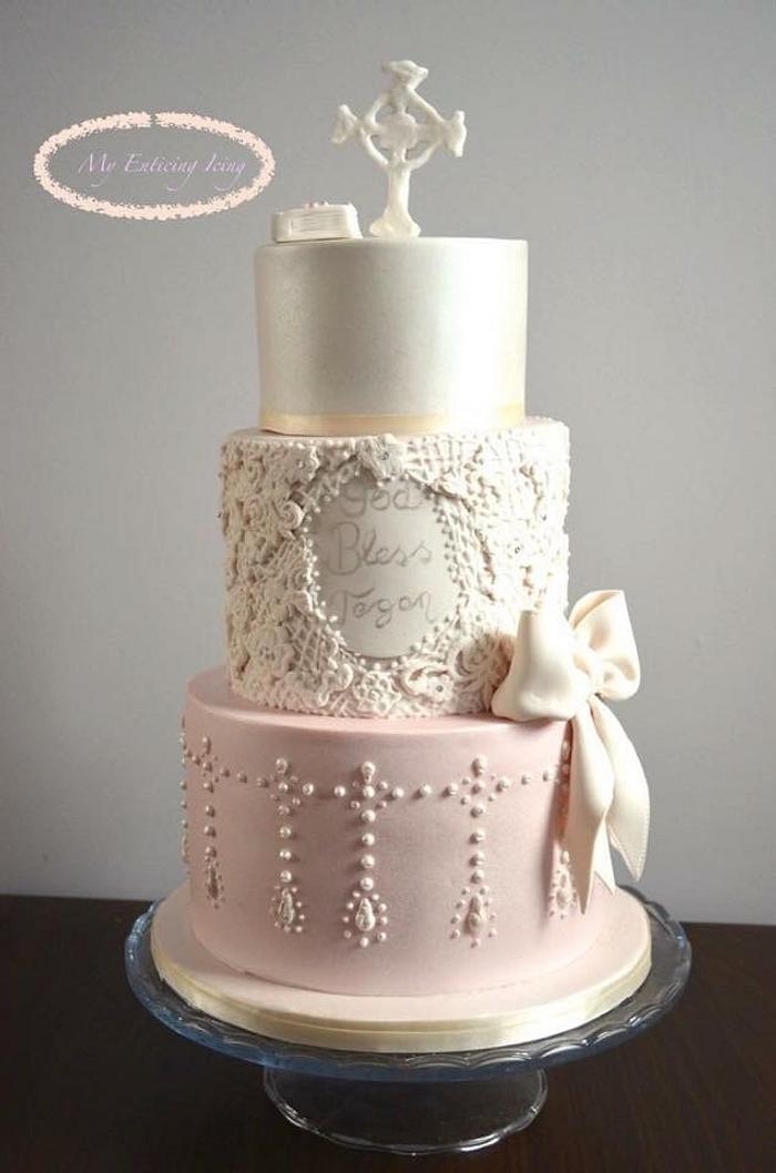Lace & bow Communion Cake 