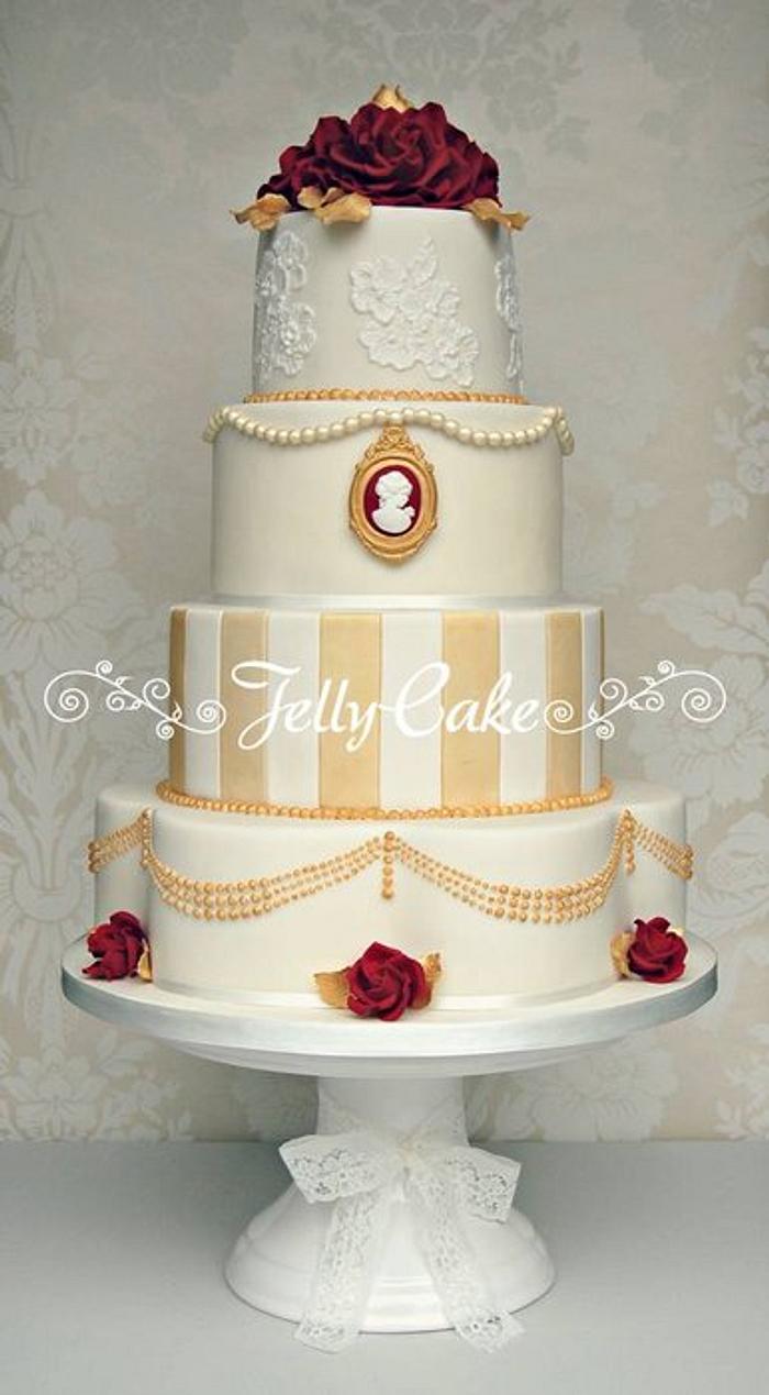 Vintage Red and Gold Wedding Cake