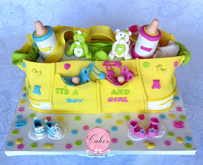 Diaper bag cake for twins - Decorated Cake by Cakes - CakesDecor