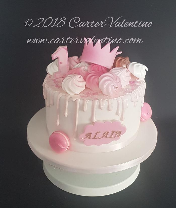 White and pink drip cake