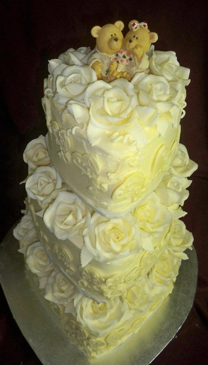 3 tier white heart chocolate wedding cake