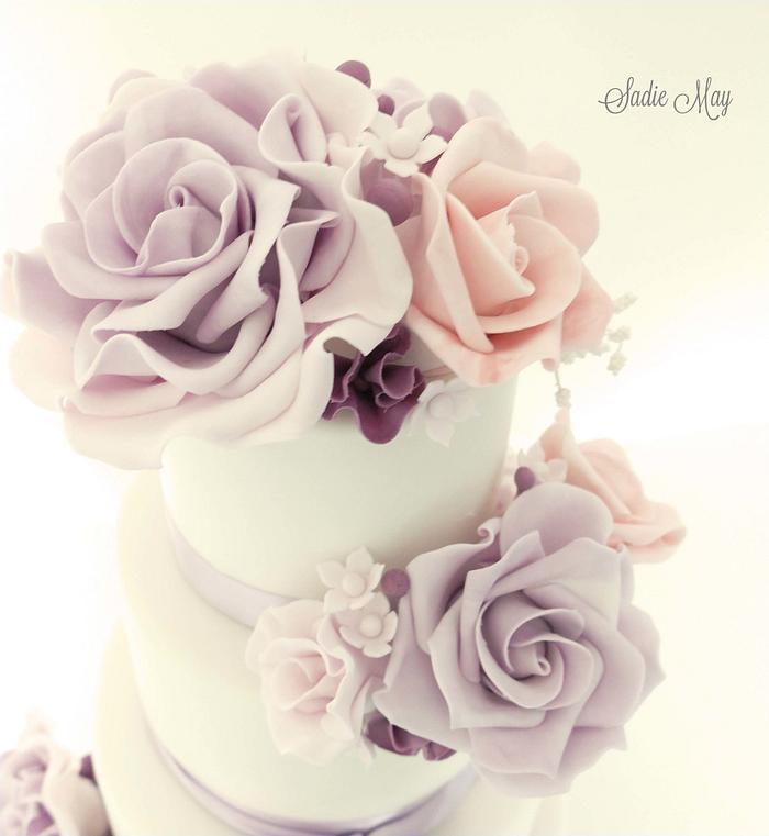 Lilac Roses Wedding Cake 