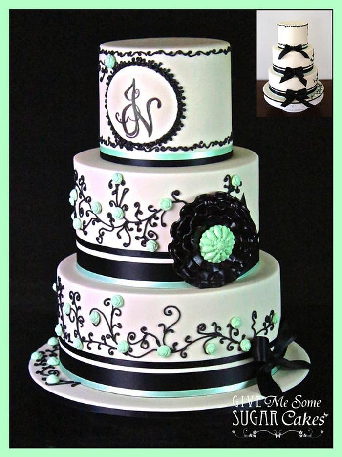 Ivory and Black wedding cake. 