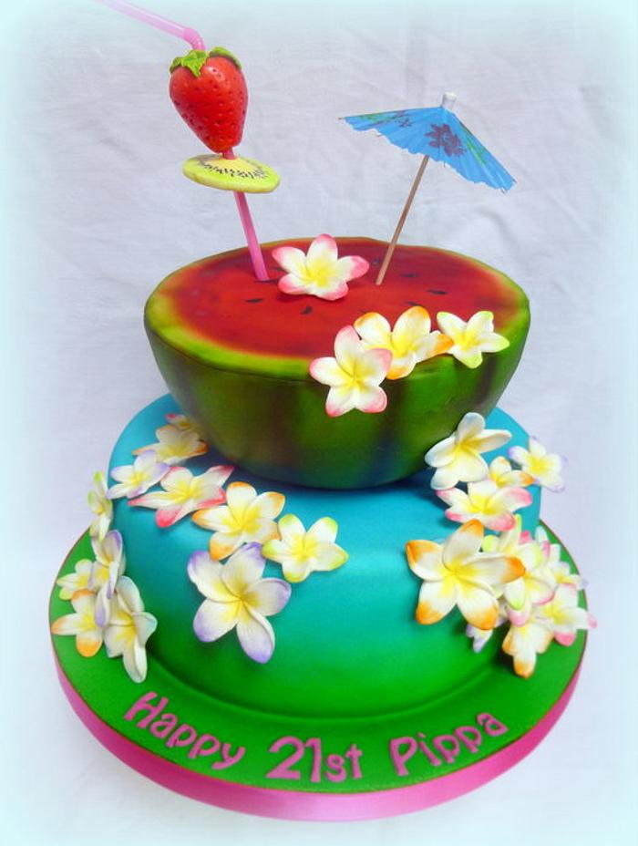 Hawaiian themed birthday cake