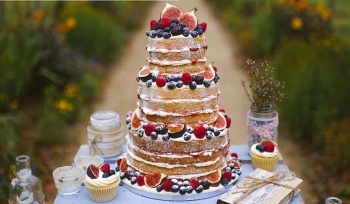 Naked cake and fresh fruit cupcakes