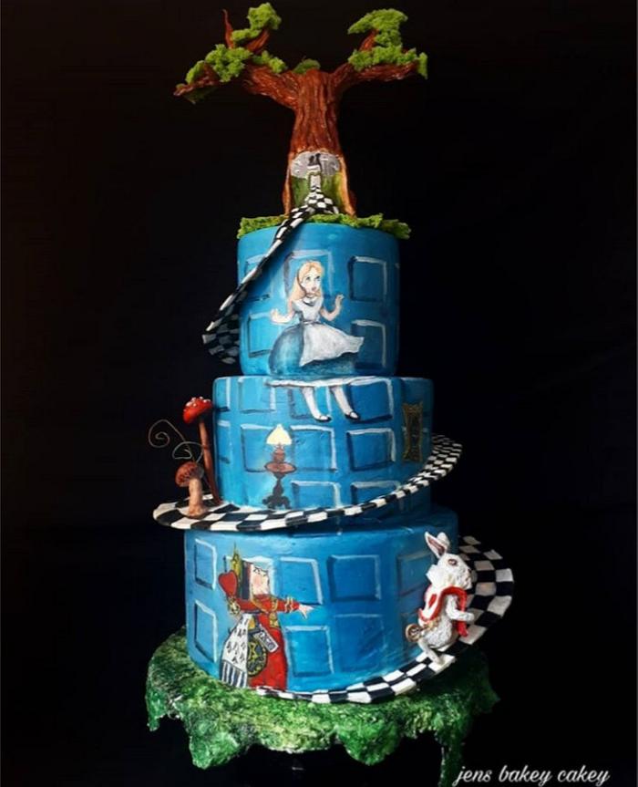 Hand painted alice cake