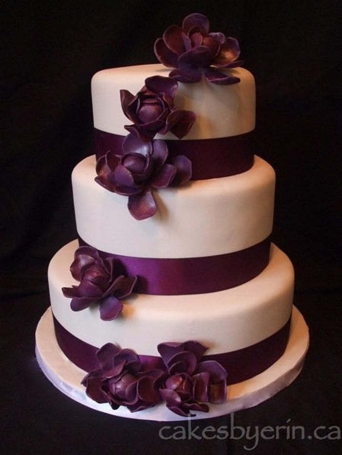 Purple Magnolia Wedding Cake