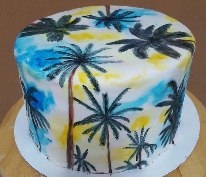 Hand Painted Palm Tree Cake