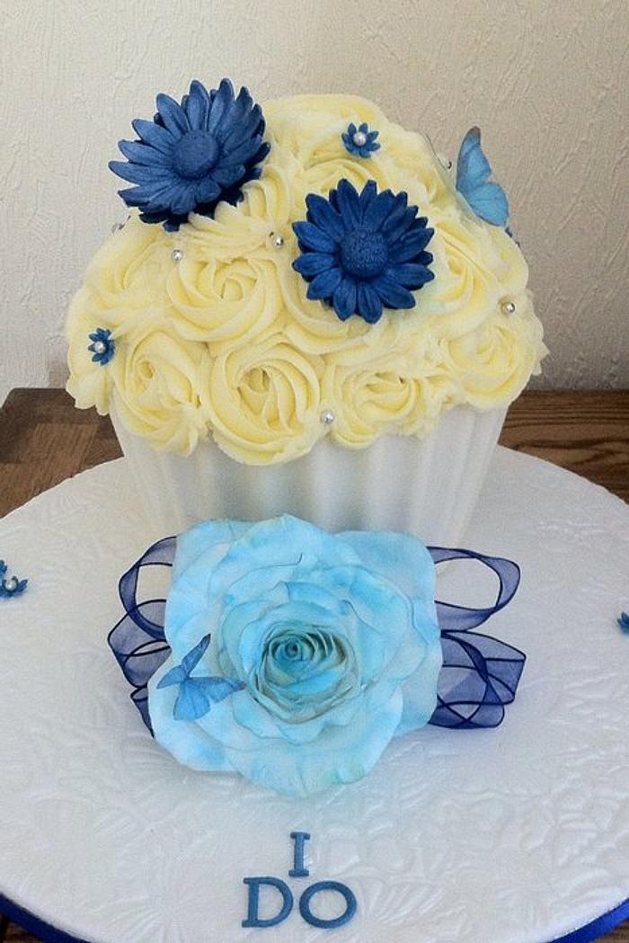 Blue & silver giant cupcake