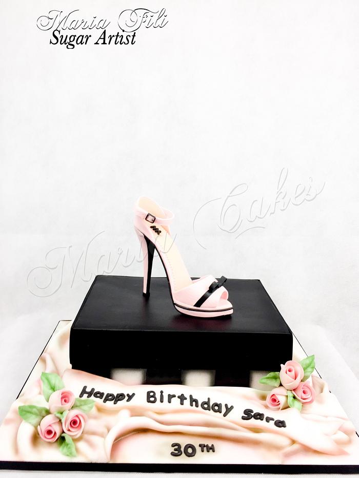 Shoe on a shoebox birthday cake