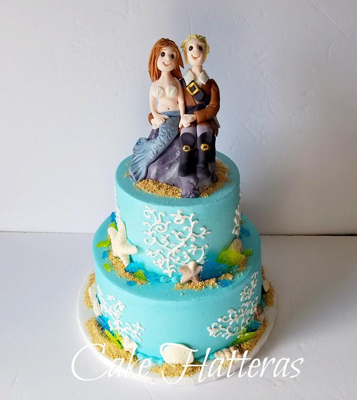 Pirate and Mermaid New Year's Eve Wedding Cake