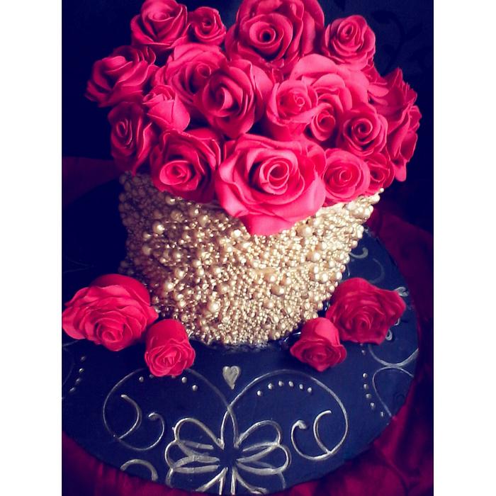 Roses & Gold Anniversary cake