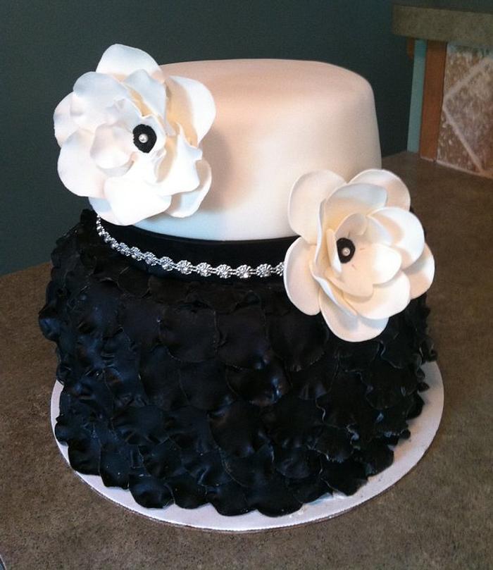 Black and White Petal 2 Tier Cake