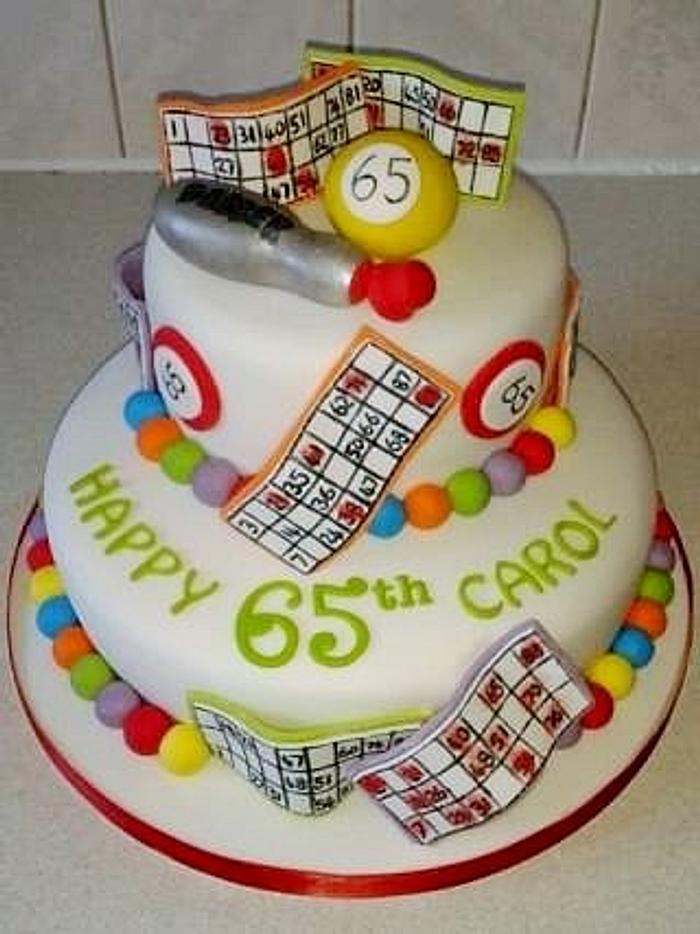 2 tiered bingo themed birthday cake 
