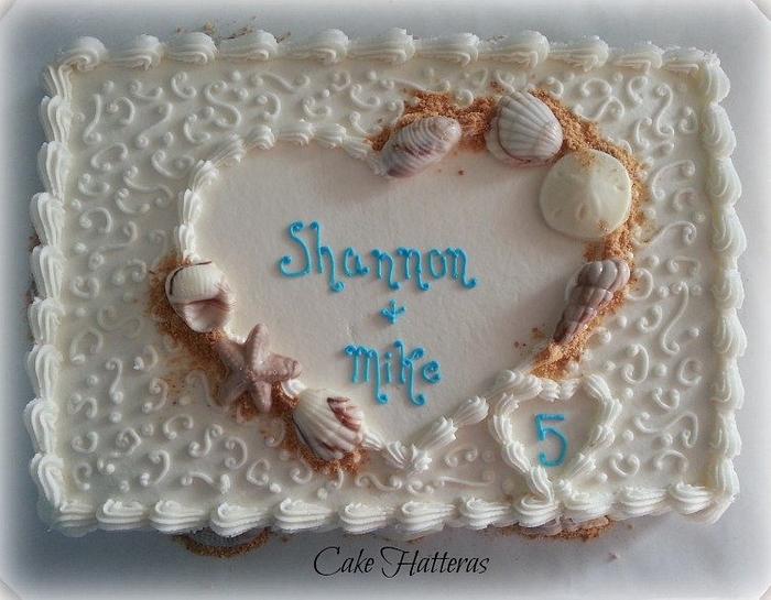 Hearts in the sand, a Fifth Wedding Anniversary Cake