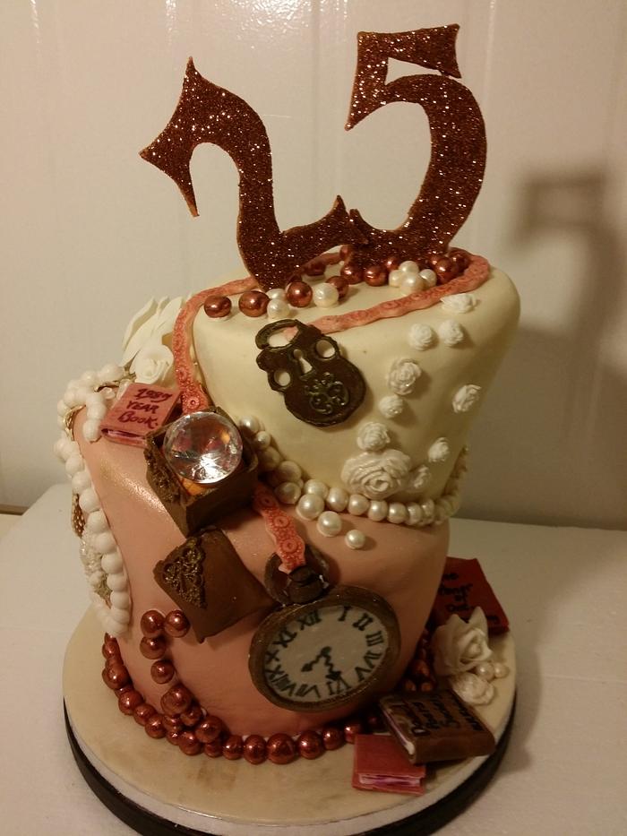Silver Anniversary cake, 25th Birthday Cake, Two tier Fondant cake - YouTube