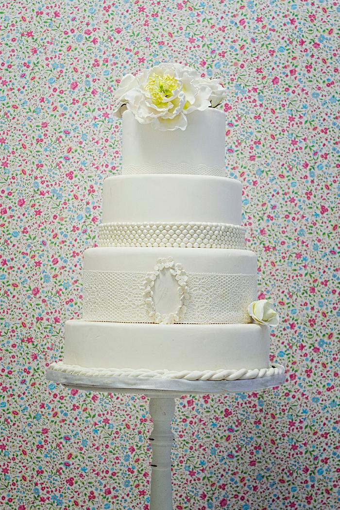 WHITE PEONY WEDDING CAKE