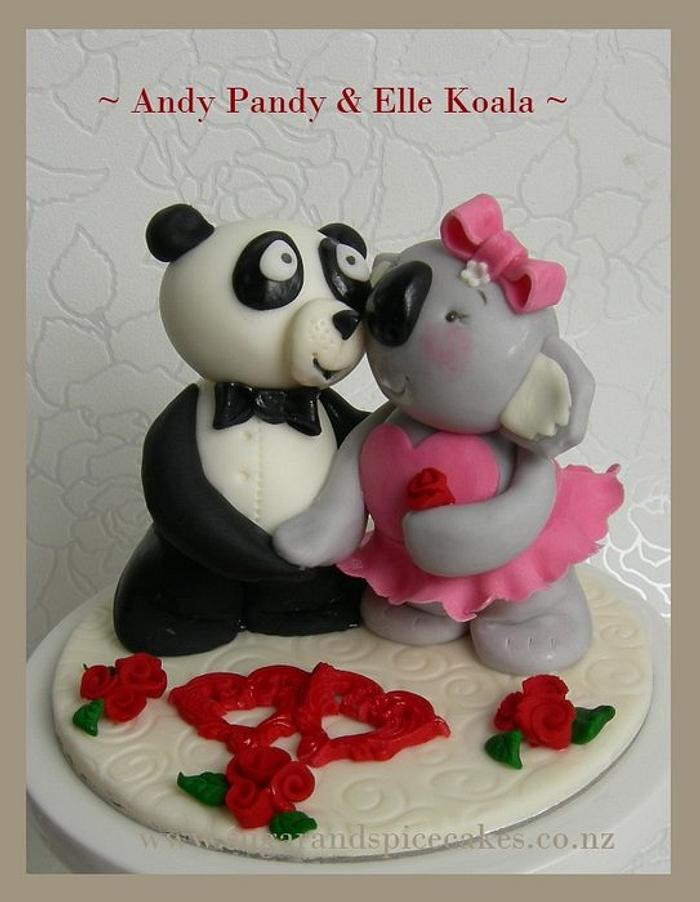 Cute Valentine Couple Cake Topper ~ Andy Pandy & Elle Koala