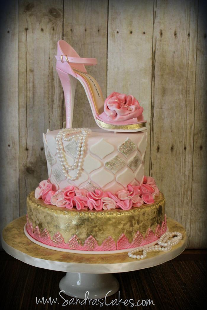 Pink Shoe and Gold Cake