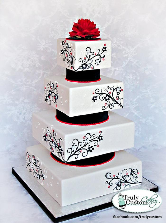 Black, Red, White Wedding Cake