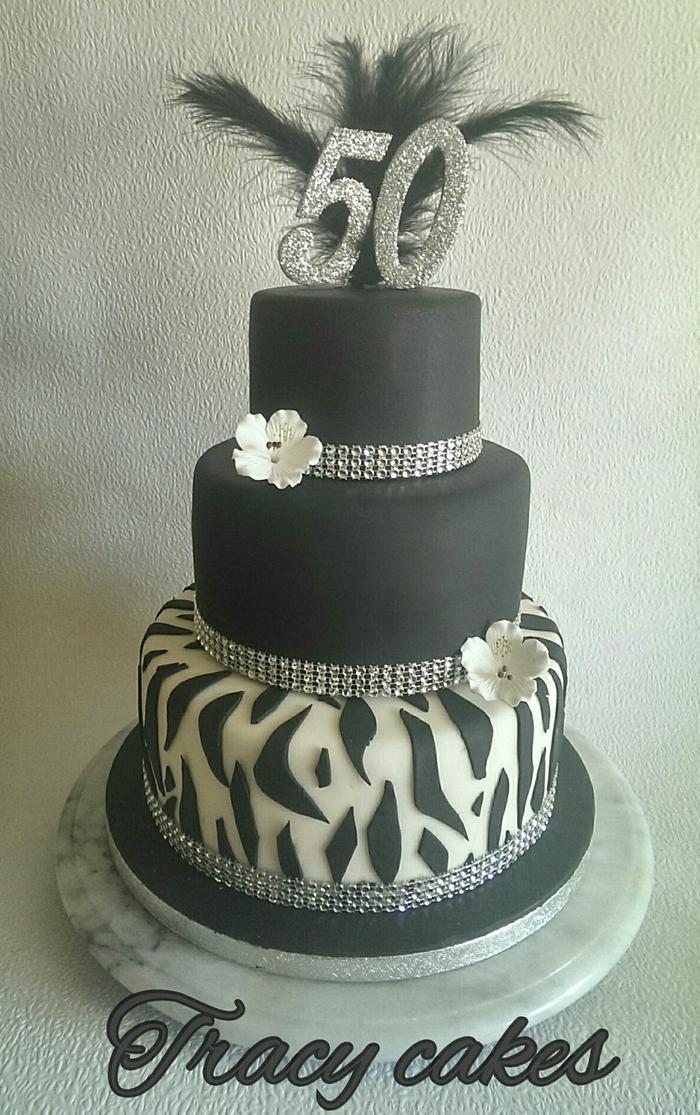 50th Diamonte zebra print cake