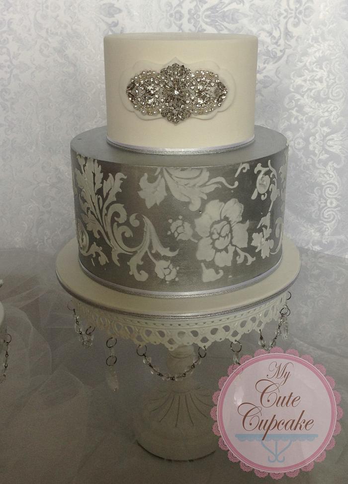 Silver and White Wedding Cake 
