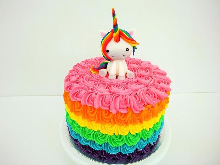 Rainbow Unicorn on a Rainbow Cake