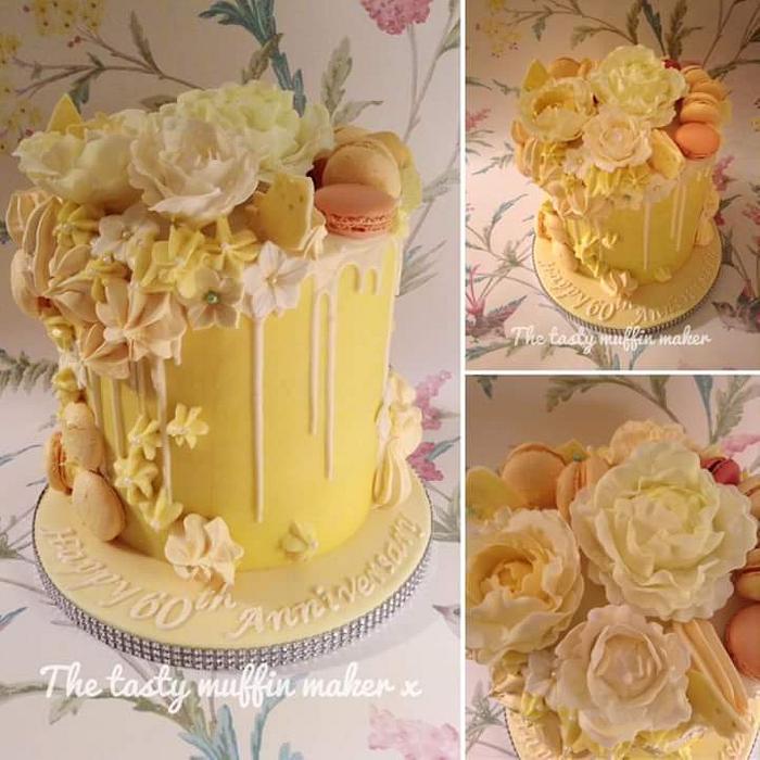 Diamond anniversary ,Lemon Macaron Drip Cake