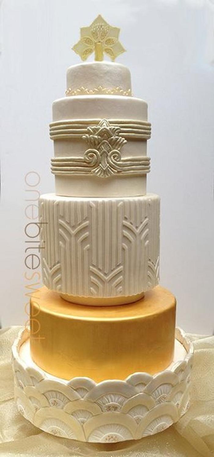 Art Deco Wedding Cake - Decorated Cake By Onebitesweet - Cakesdecor
