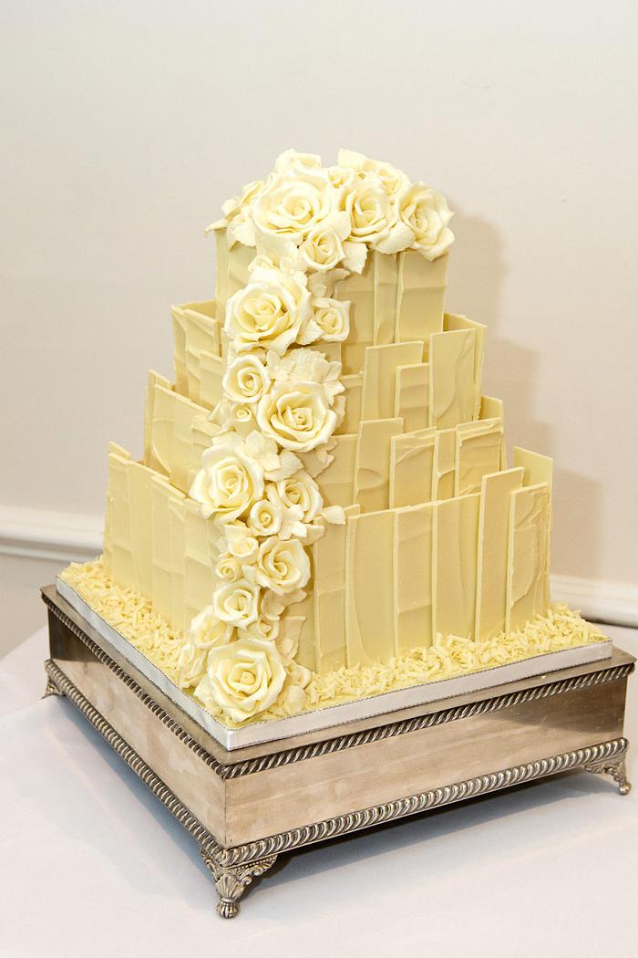 White Chocolate Rose Vintage Wedding Cake
