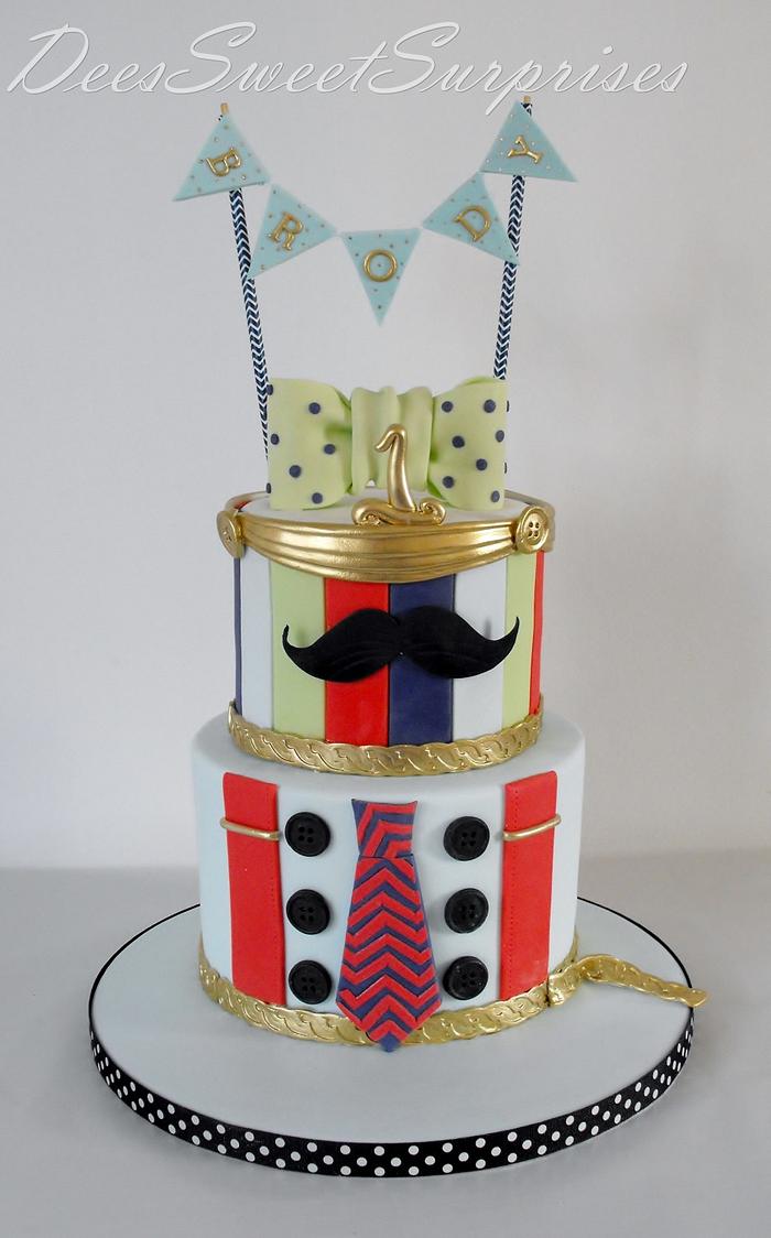 White Petal Mustache 1st Birthday Cake NJ