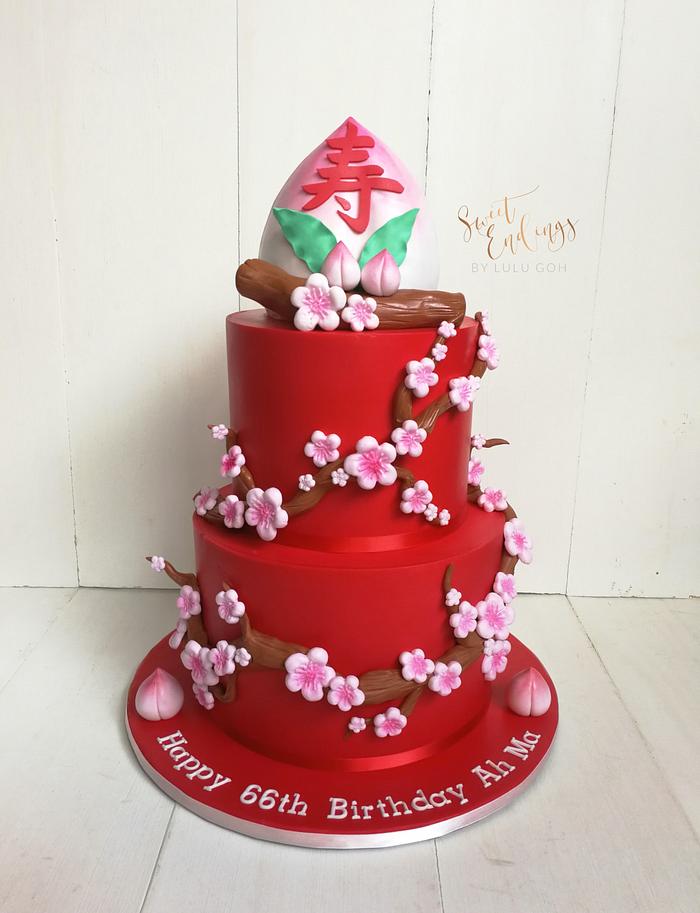 Chinese Shou in 2 Tiers Cake