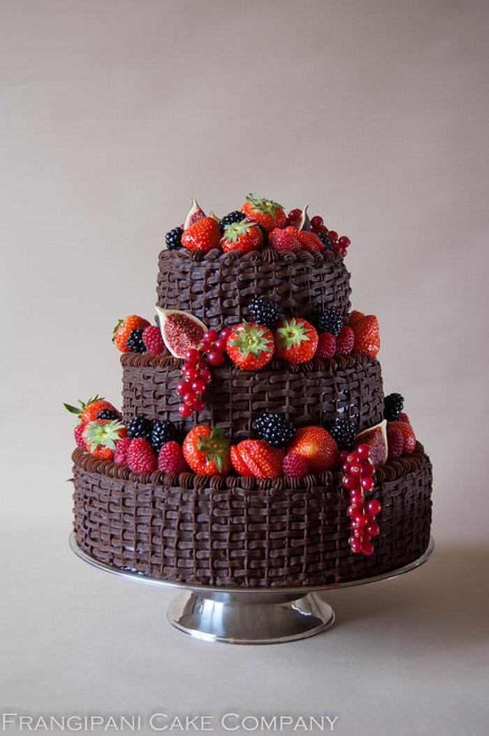 Chocolate fruit basket wedding cake